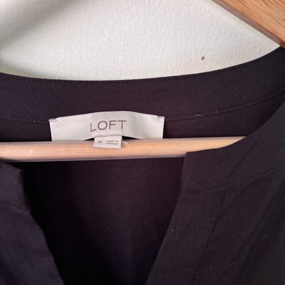 LOFT Black Button-Front Drawstring Mini Dress - Picture 4 of 7